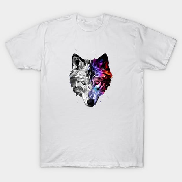 Cosmic Wolf Low Poly Abstract T-Shirt by pxl_g